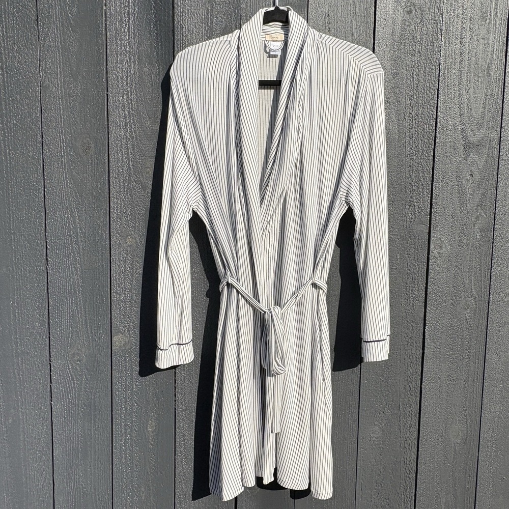 Eberjey Nordic Stripe Tuxedo Robe Women S Minimalist Lounge Modal Tie Waist Midi